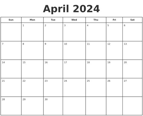 Calendar April Blank 2024 - Calendar 2024 Ireland Printable