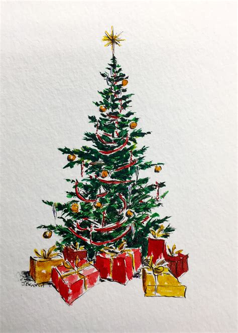 Watercolor Christmas Tree Cards at PaintingValley.com | Explore collection of Watercolor ...