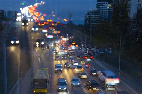 The Motherland Monument and Night Traffic View from Pecherskyi Bridge ...