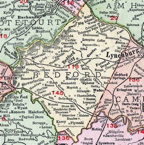 Bedford County, Virginia, Map, 1911, Rand McNally, Bedford City ...