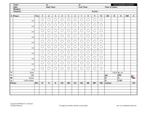 Baseball Scorecards Templates For Ms Excel Word