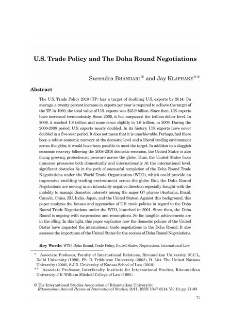 (PDF) Trade Policy and The Doha Round Negotiations