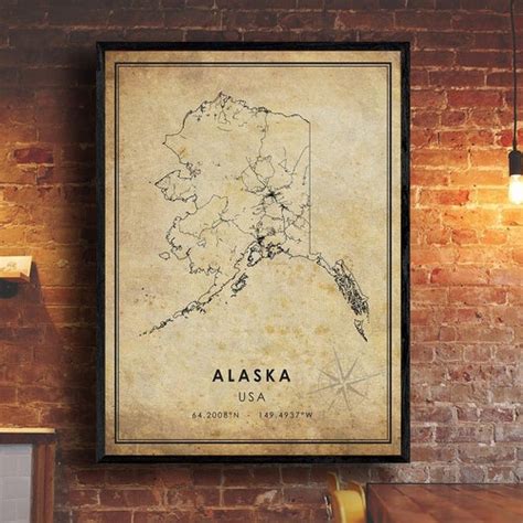 Alaska Vintage Map Print Alaska Map USA Map Art Alaska - Etsy