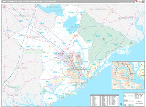 Charleston-North Charleston, SC Metro Area Wall Map Premium Style by MarketMAPS - MapSales