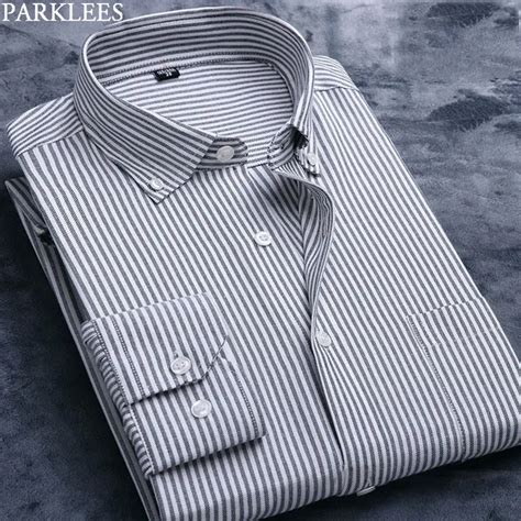 Black White Striped Shirt Men Soft Oxford Cotton Long Sleeve Male Pinstripe Button Down Dress ...