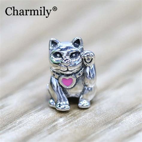 Charmily Jewelry 925 Sterling Silver Lucky Cat Charm Bead DIY Fits Original Pandora Charm ...