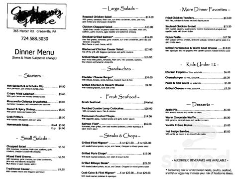 Gallery Grille Restaurant menu in Greenville, Pennsylvania