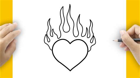 How to draw a heart with fire Easy | heart drawing - YouTube