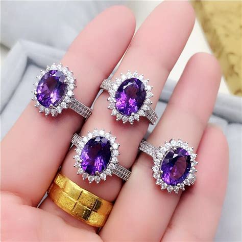 Amethyst ring Natural real amethyst 925 sterling silver Free shipping Fine purple crystal rings ...