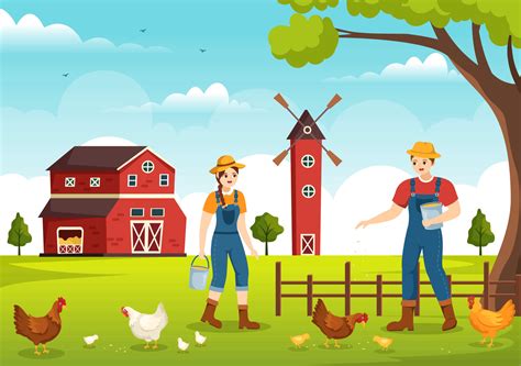 Poultry Farming with Farmer, Cage, Chicken and Egg Farm on Green Field Background View in Hand ...