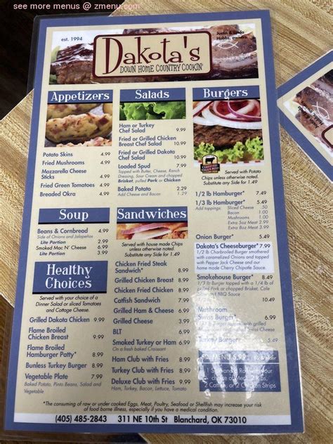 Menu at Dakotas restaurant, Blanchard