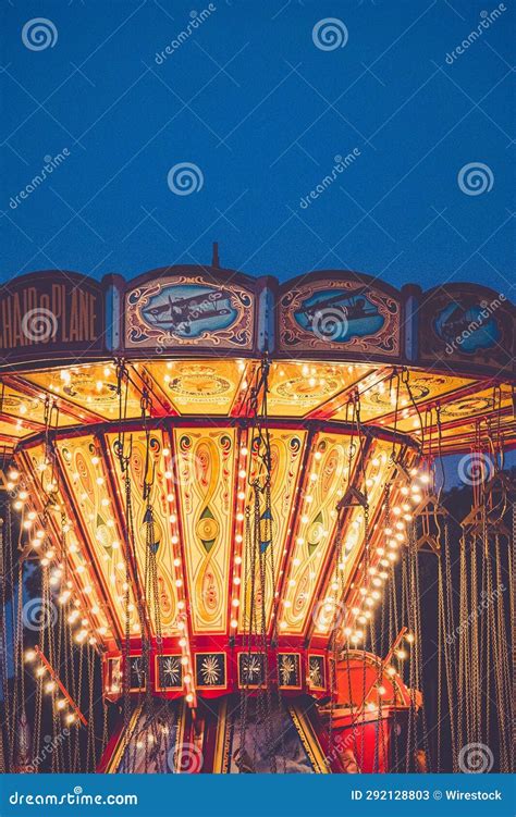 A Carnival Ride at Night with Lights on the Carousel Carousel Stock ...