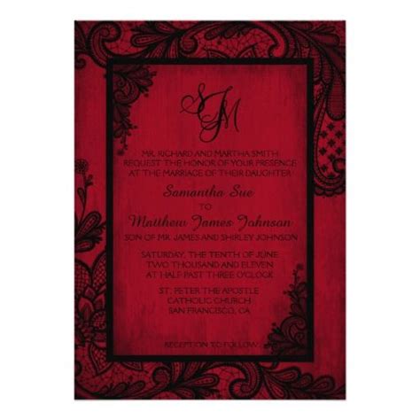 Red Black Lace Gothic Wedding Invitation Card