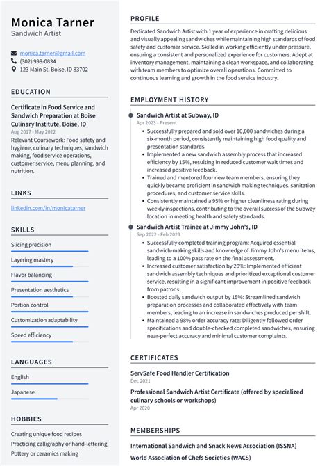 Sandwich Artist Resume Examples and Templates | ResumeCat