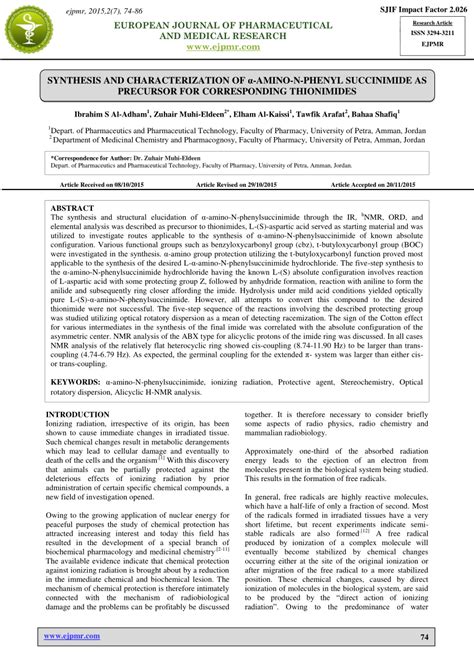 (PDF) SYNTHESIS AND CHARACTERIZATION OF α-AMINO-N-PHENYL SUCCINIMIDE AS PRECURSOR FOR ...