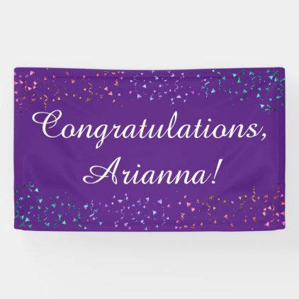 Colorful Confetti Script Congratulations Purple Banner | Zazzle | Custom holiday card, Birthday ...