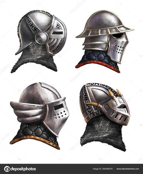 Medieval Knight Helmets Fantasy Ammunition Set Stock Photo by ...