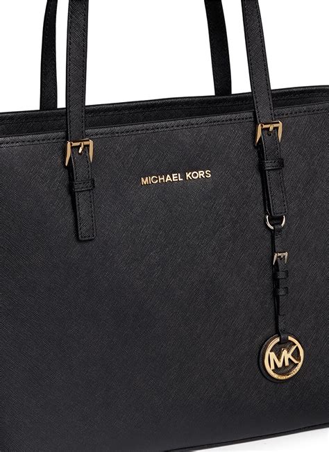 Lyst - Michael Kors 'jet Set Travel' Saffiano Leather Top Zip Tote in Black