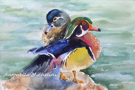 Wood Ducks watercolor painting, pair of wood ducks painting, Nursery animals decor, Carolina ...