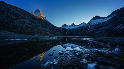 Photo Norway Nature Mountains Lake Scenery stone Evening 3840x2160