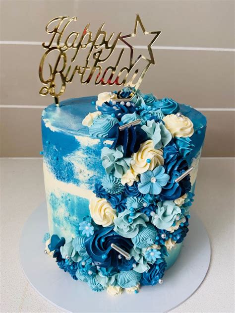 Blue and White Birthday Cake | Happy Birthday