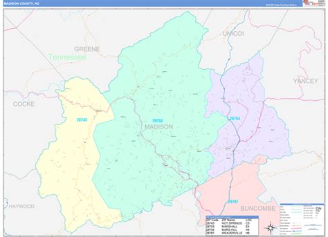 Madison County, NC Wall Map Color Cast Style by MarketMAPS - MapSales