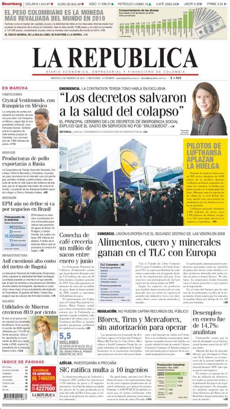 Periódico La Republica (Colombia). Periódicos de Colombia. Edición de ...