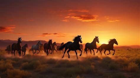 Premium Photo | Horses running in the sunset wallpapers