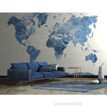 Vlies fotobehang Wereldkaart blauw | Decor, Map wall decor, Living room decor