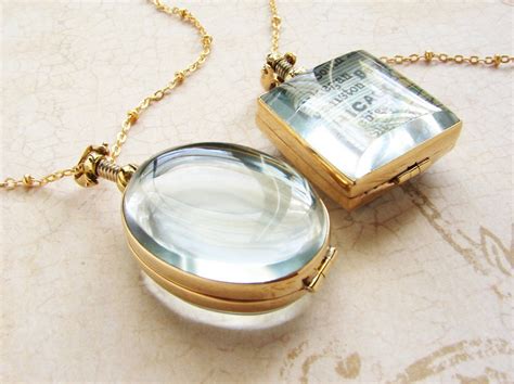 Beveled glass locket necklace personalized womens necklace