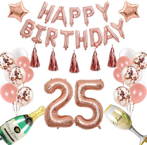 Amazon.com: 25th Birthday Party Decorations Supplies,40 Inch 25 Rose Gold 25 Hang Happy Birthday ...