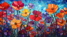 Flowers Poppies Mosaic Art Free Stock Photo - Public Domain Pictures