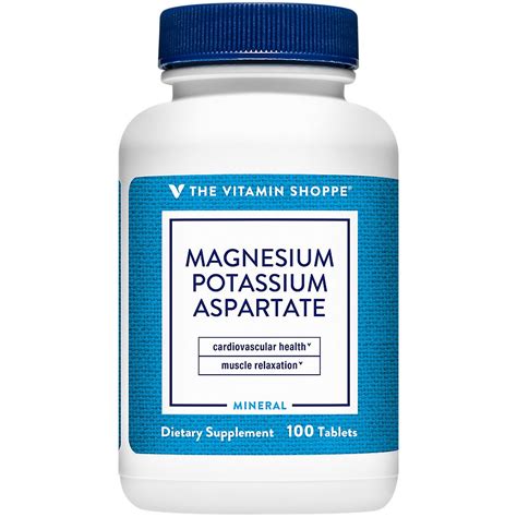 The Vitamin Shoppe Magnesium Potassium Aspartate, Well Absorbed Form of Chelated Magnesium ...