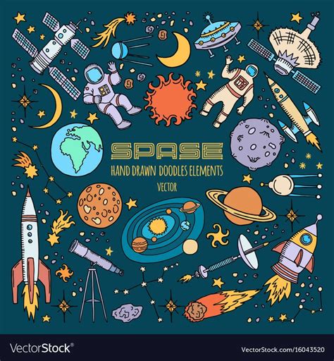 Space objects in universe hand drawn vector image on VectorStock | How to draw hands, Satellite ...