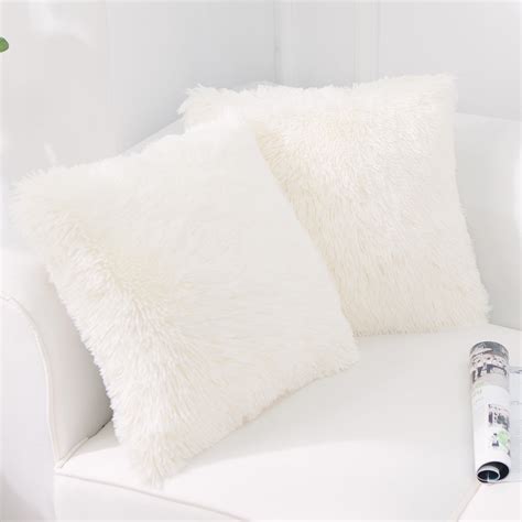 Cream Faux Fur Pillows Fleece Cushion Cover Longfur Pillowcase Decorative Throw Pillow Covers ...