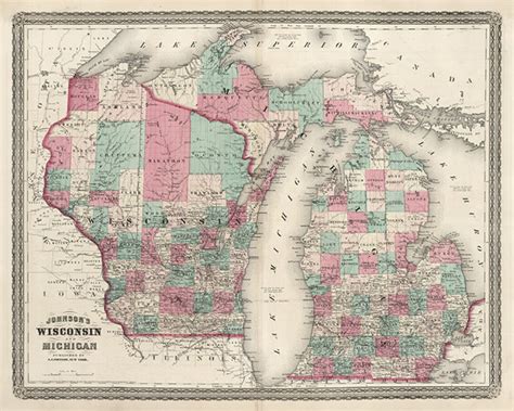 Map of the Wisconsin, Lake Superior and Upper Peninsula, 1864. Restoration Hardware Home Deco ...