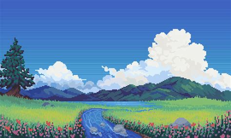 Jubilee on Twitter: "studio ghibli inspired #pixelart… " | Pixel art landscape, Pixel art design ...