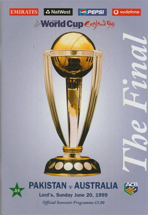 PAKISTAN V AUSTRALIA 1999 (WORLD CUP FINAL) CRICKET PROGRAMME - Cricket ...