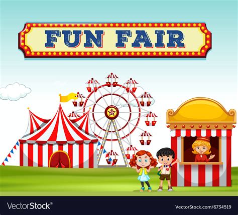 Children buying ticket at fun fair Royalty Free Vector Image