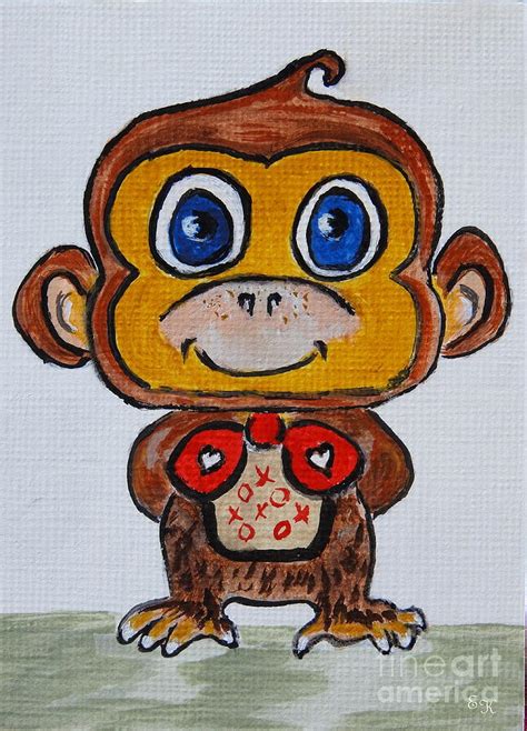 Cute Monkey - My best behavior #657 Painting by Ella Kaye Dickey - Fine ...