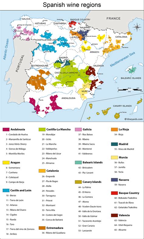 Spanish Wine Map. Vineyard map of Rioja, Ribera del Duero, Priorat, Penedès, Rueda, Costers del ...