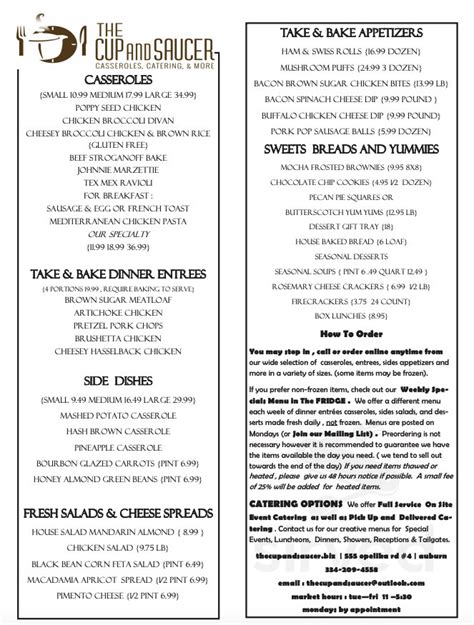 Birdie's Cup and Saucer menu in Auburn, Alabama, USA