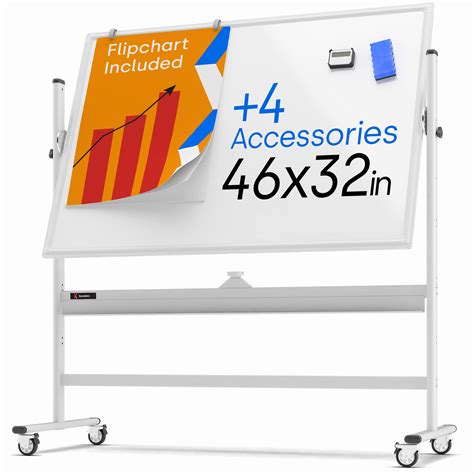 Rolling Magnetic Whiteboard 46 x 32 - Large Portable Dry Erase Board with Stand - Double Sided ...