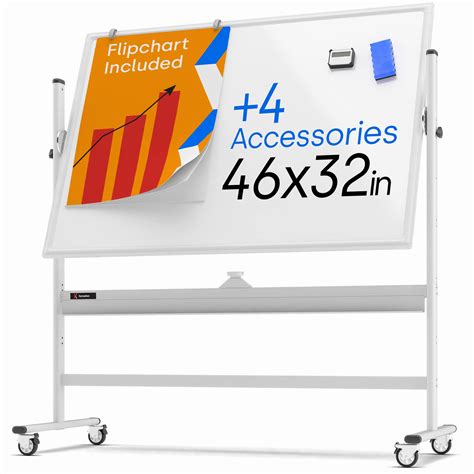 Rolling Magnetic Whiteboard 46 x 32 - Large Portable Dry Erase Board ...