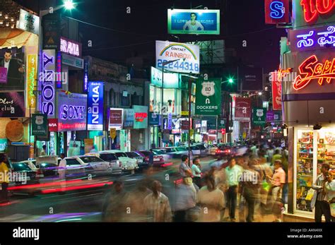 India - Bangalore. Brigade Road at night, retail and entertainment ...