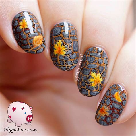 PiggieLuv: Freehand fall garden path nail art