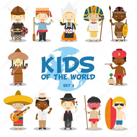 Kids of the world vector illustration: Nationalities Set 3. Conjunto de ...