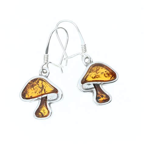 Baltic Amber Silver Mushroom Earrings - Amberman