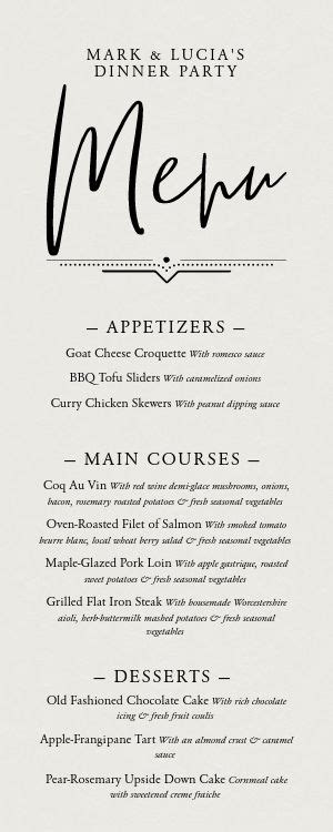 Dinner Party Menu Template