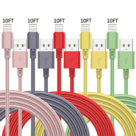 MFi Certified iPhone Charger, (Color) 5 Pack 10 FT Lightning Charging Cables USB Data Cord High ...